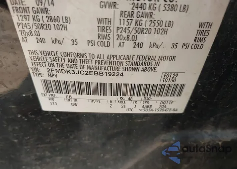 2014 Ford Edge Sel from USA, damaged, VIN 2FMDK3JC2EBB19224